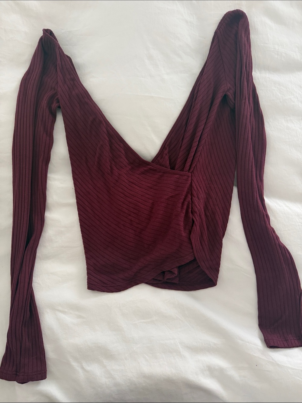 Reformation Ribbed Wrap Crop Top - Burgundy